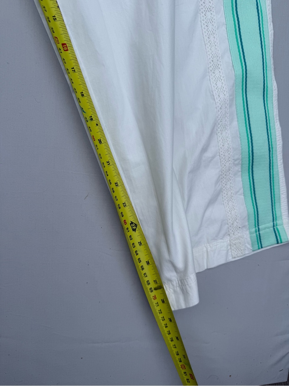 Free People White Wide Leg Pants with Mint Green Stripes - Picture 6 of 10